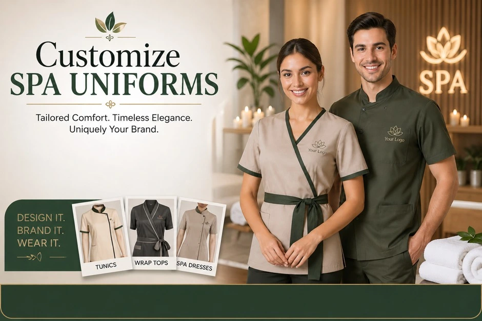 Custom Spa Uniforms Design for Professional Branding Custom spa uniforms with logo, premium fabrics and elegant designs for wellness staff