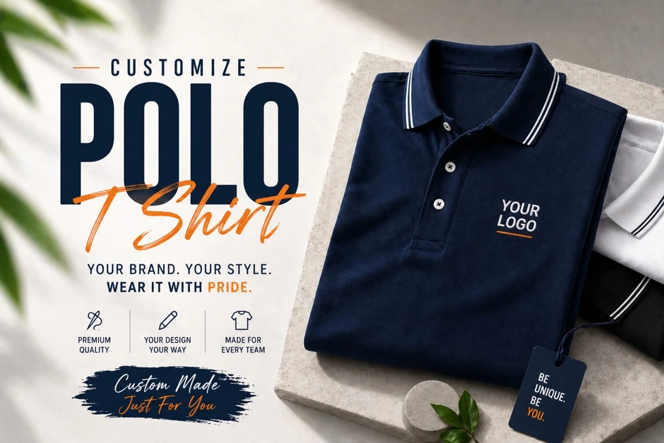 Customize Polo T Shirt with Logo Design Customize polo T shirt with logo, premium fabric and modern design for corporate uniforms and team branding