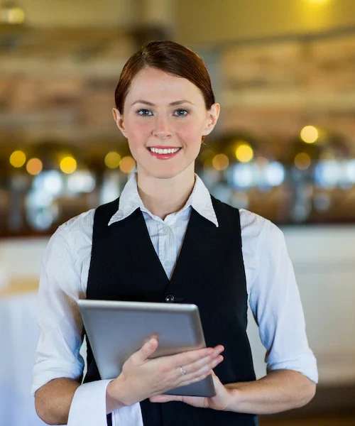 portrait-smiling-waitress-holding-digital-tablet_107420-37566